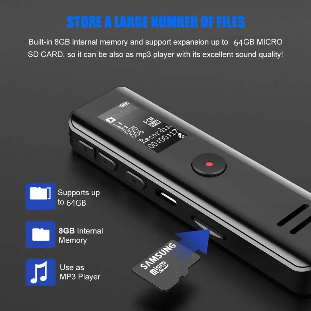 B618 Micro Digital Voice Activated Recorder Dictaphone Long Distance Audio Recording MP3 Player Noise Reduction WAV Record | Электроника