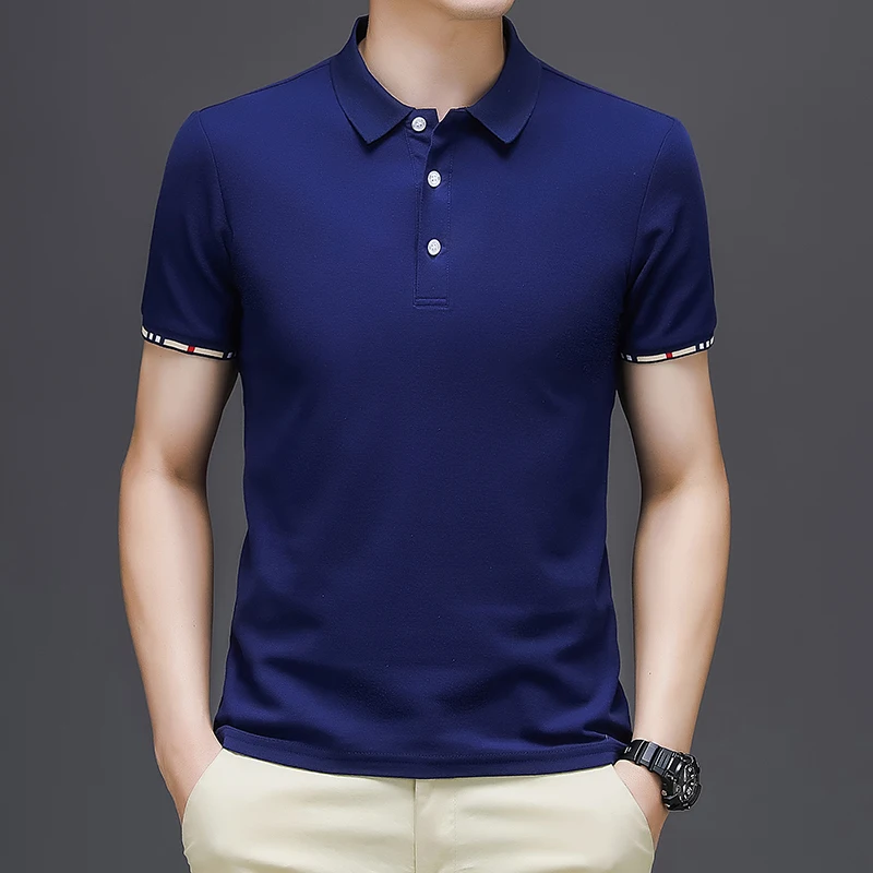 

Pure color cotton short-sleeved T-shirt men's 2021 spring and summer new all-match lapel casual polo shirt casual top