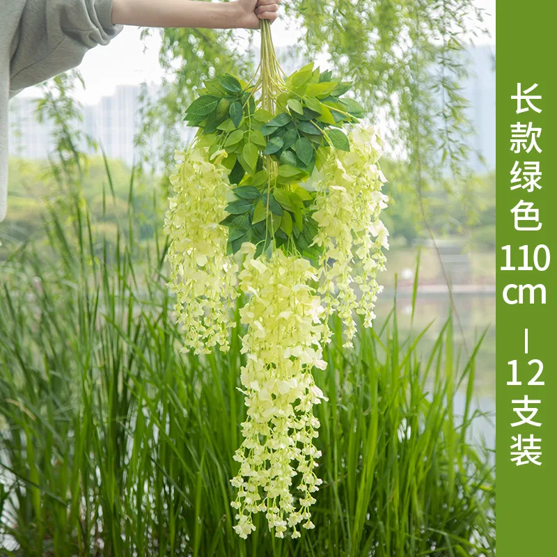 Decoraci&oacute;n de techo de flores de glicina, simulaci&oacute;n de rat&aacute;n, creativa, para celebraci&oacute;n de boda, hojas falsas de pl&aacute;stico, 12 piezas-5