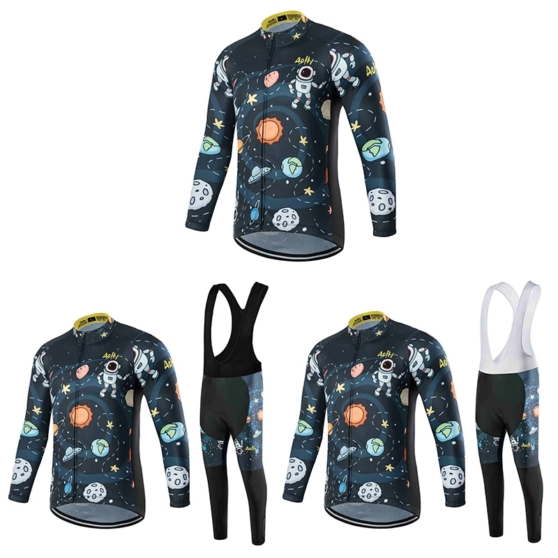 

Space Bike-Professional Cycling Suit, Long-Sleeved Shirt, Warmth, Mountain Bike Suit, Reflective Suspender Trousers Unisex Suit
