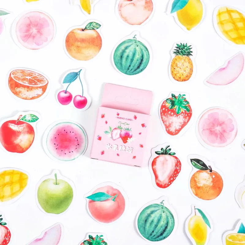 

46pcs Fruit Boxed Banana Sticker DIY Kids Stationery Decoration Diary Scrapbook Card Love Cartoon Food Adhesive Label Sticker