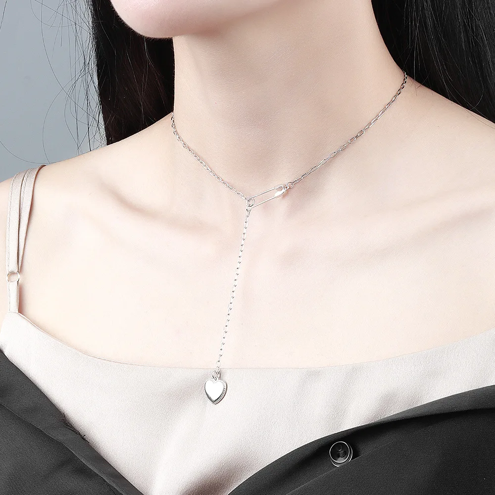 

QUEENKISS NC614 Fine Jewelry Wholesale Fashion Lady Girl Birthday Wedding Paper Clip Love 18KT White Gold Pendant Necklace