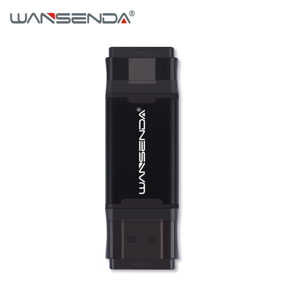 Черный WANSENDA, 2 в 1, TYPE-C, USB3.0, USB флеш-накопитель, 512 ГБ, 256 ГБ, 128 ГБ, 64 ГБ, 32 ГБ, флеш-накопитель для Android/PC, двойной OTG, USB флешка, флешка - Цвет: Черный
