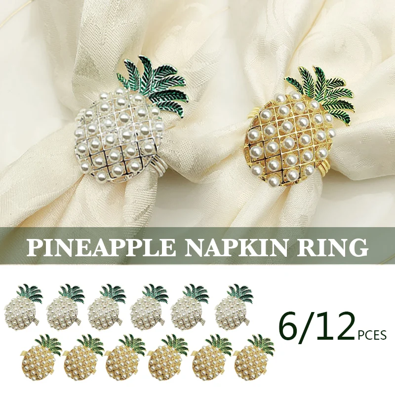 

6/12pcs Cute Napkin Rings Pineapple Shape Pearl Beaded Shining Christening Bangle Wedding Table Decor Party Supplies