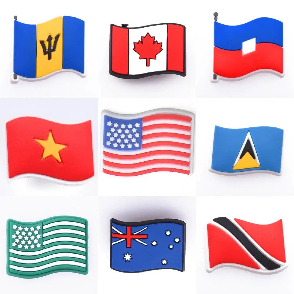 Hot Sale 1 Pcs PVC Croc Shoe Charms National Flag Shoes Decorations Africa Country Accessories Nigeria South Africa Cuba Mexico