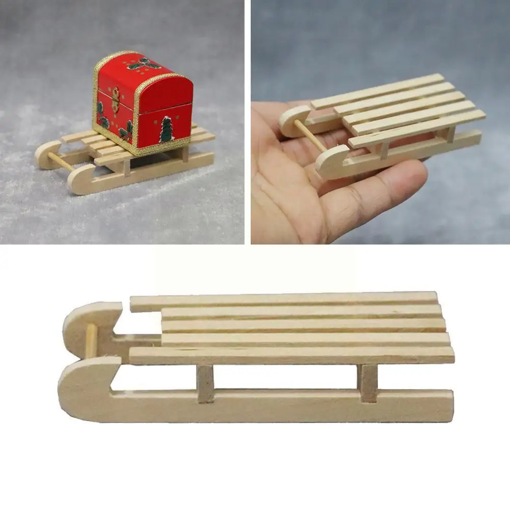

Unpainted 1/12 Dollhouse Christmas Life Scenes Decor, Sled Model, Miniature Wood Toboggan Natural O6p9