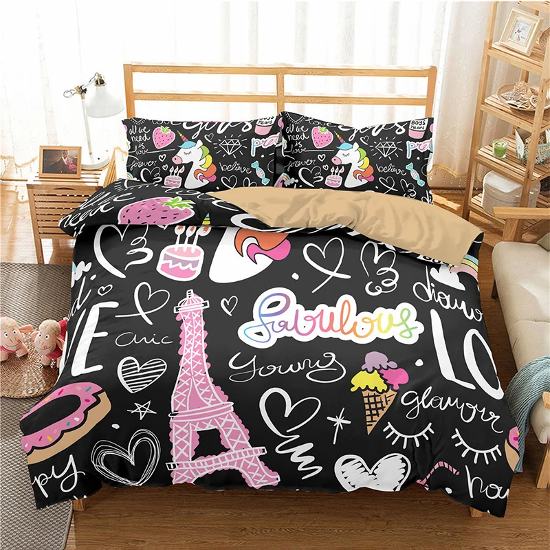 

3d Duvet Cover Pillowcase Paris Eiffel Tower Pattern Luxury Comfortable Bedding Set Single/Twin/Queen/King