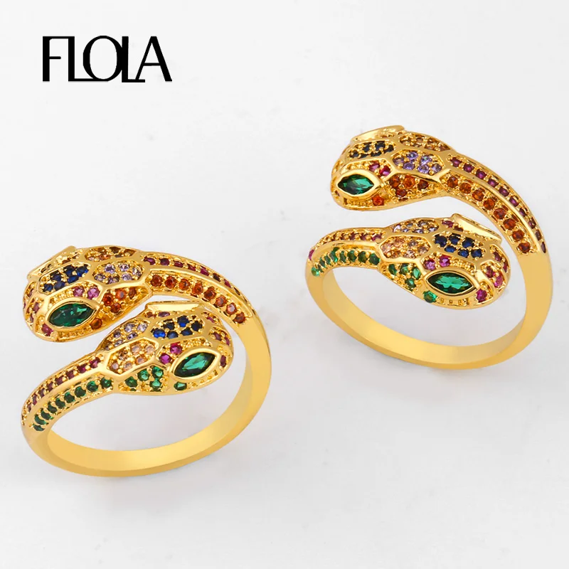 Женское кольцо с двойной головкой FLOLA регулируемое золотистое цвета радуги