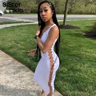 Женское Ребристое Макси-платье Sisterlinda, длинное облегающее платье на бретельках, с низким вырезом, без рукавов, уличная одежда для лета