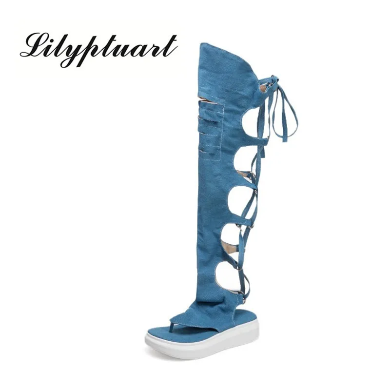 

Explosion European and American wind Roman hollow pinch high tube sandals straps wedge heel casual large size female sandals
