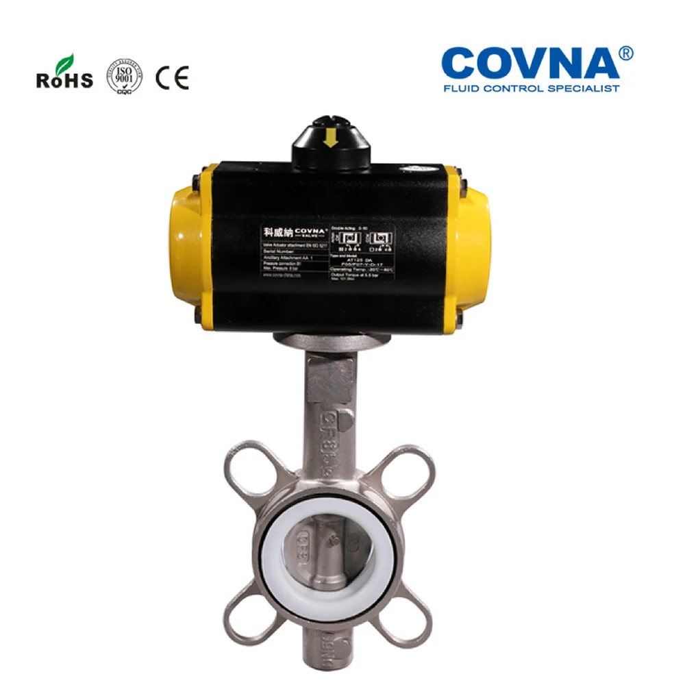 5 ''DN125 вафельный пневматический клапан бабочка из нержавеющей стали 304 PTFE Seat PN16