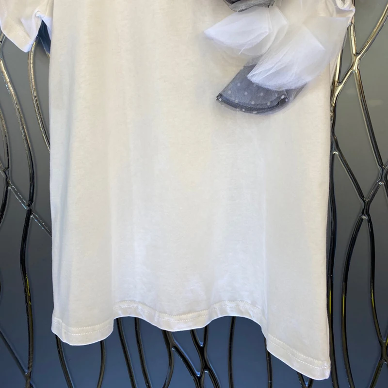 

Casual Hit Color T Shirt For Women O Neck Short Sleeve Female Casual Patchwork Dot Mesh Tops Fashion New Clothing