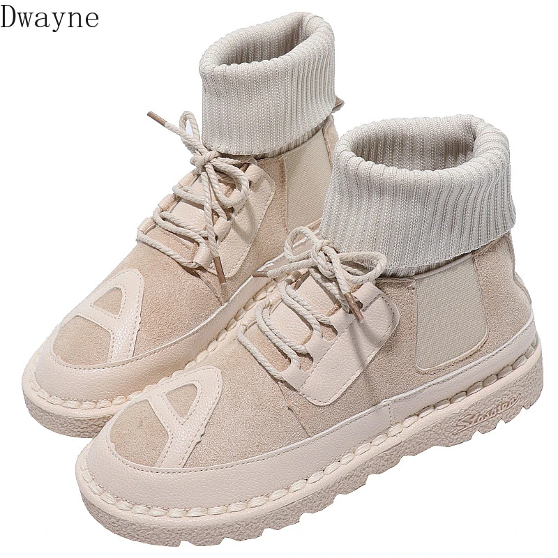 Женские ботинки на плоской подошве из Простой шерстяной ткани Новинка осени 2019