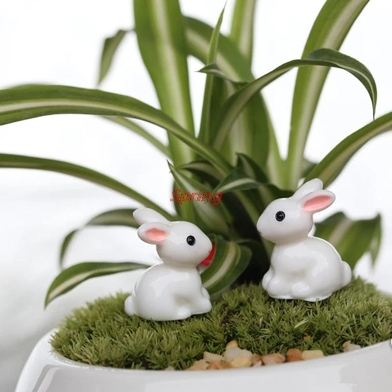 

Popular 2PCS Figurine Fairy Garden Dollhouse Plant Ornaments Decor Funny Mini Rabbit Craft Decoration Supplies