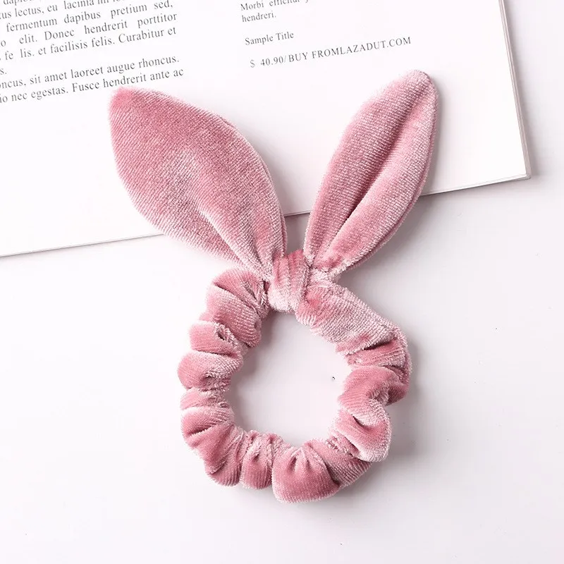 New Velvet bow Hair Scrunchies Girls/Women velvet Bunny Ear Knot Bow Bands Rabbit tie Ponytail Accessories