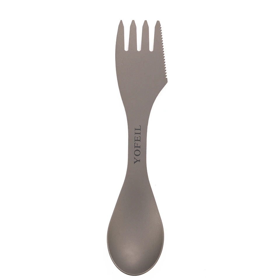 

Camping Titanium Spoon Fork Three in one Ultralight Titanium Tableware Camping Outdoor Spork Outdoor Hiking Accessories