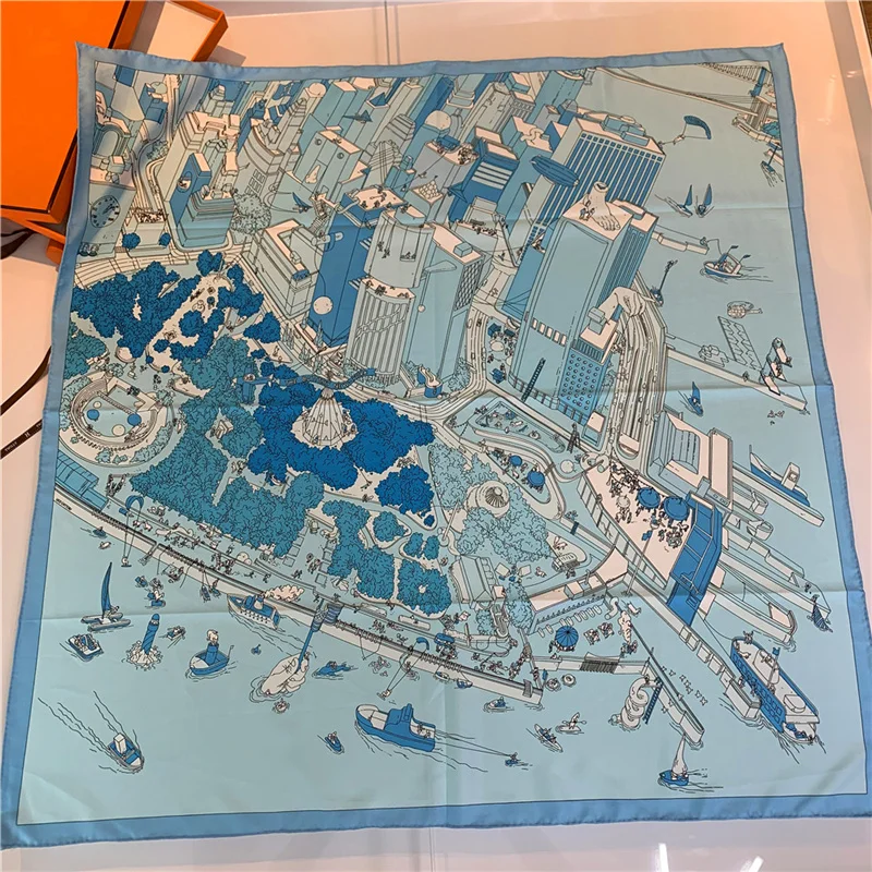 Шарф пляж и город 90 см плетеный саржевый шелковый шарф квадратная шаль брендовый