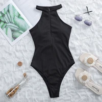 2021 sexy high neck zipper female swimwear one piece swimsuit women monokini high cut trikini ribbed bathing suit swim bodysuit