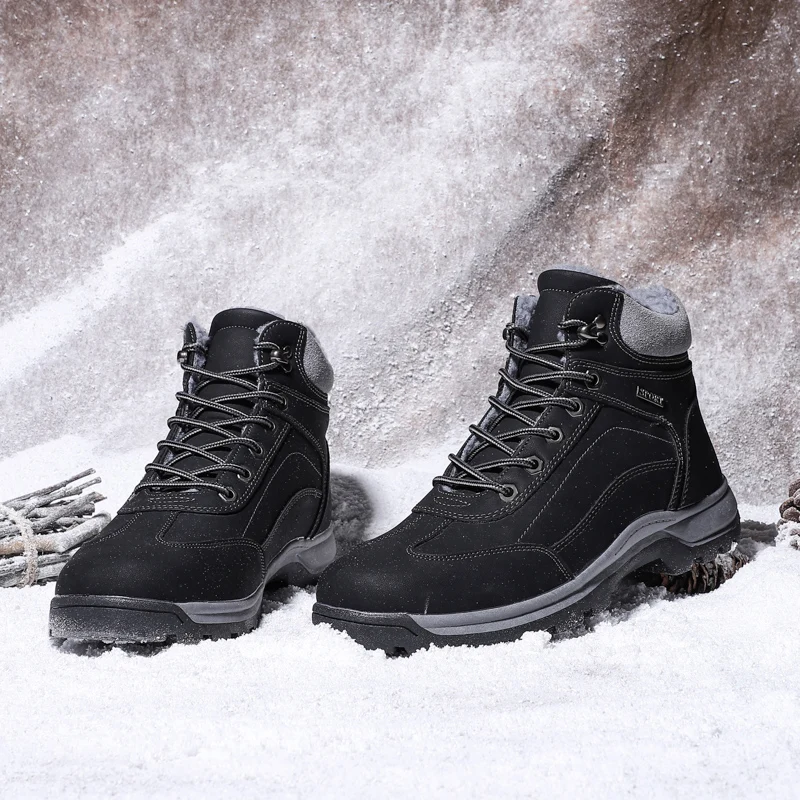 Winter Leather Men Boots Fashion Waterproof Snow Designer s Shoes Lace Up Ankle Big Size HX-166