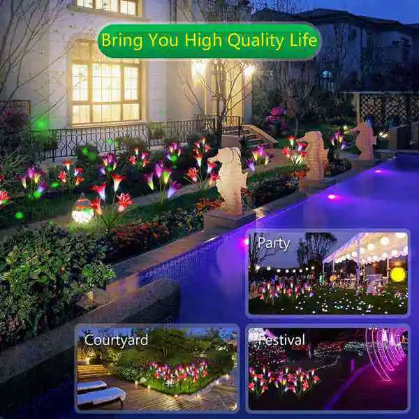 

Solar Garden Light with Big Lily Flower, 7 Color-Changing Outdoor Lights for Garden Patio Courtyard Passage Decoration