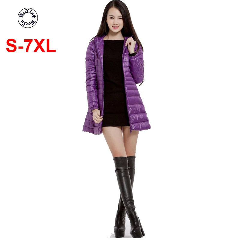 

Woxingwosu mid-long thin hooded down coat hooded big yards down jacket size S to 4XL 5XL 6XL 7XL
