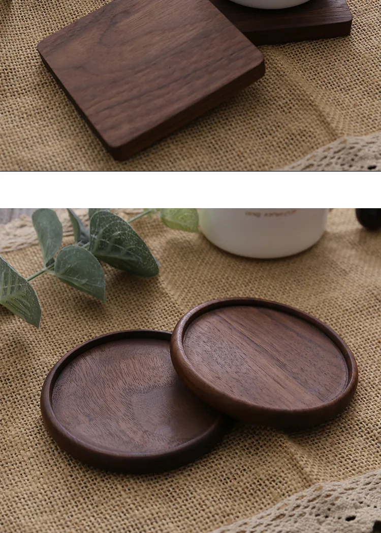 

Wood coaster black walnut tea coaster heat insulation creative square round solid wood coaster modern home decor