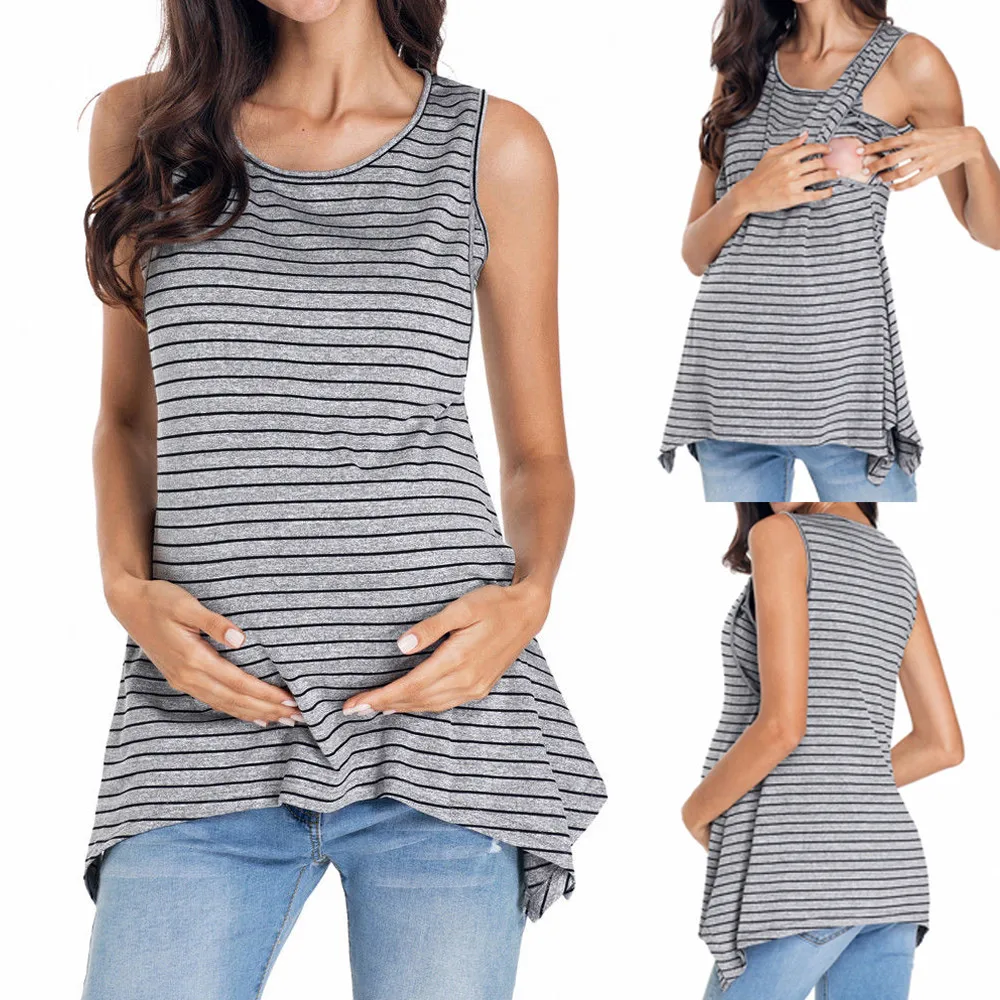 

New sexy summer women's pregnant women striped breastfeeding breastfeeding shirt sleeveless comfortable T-shirt vest