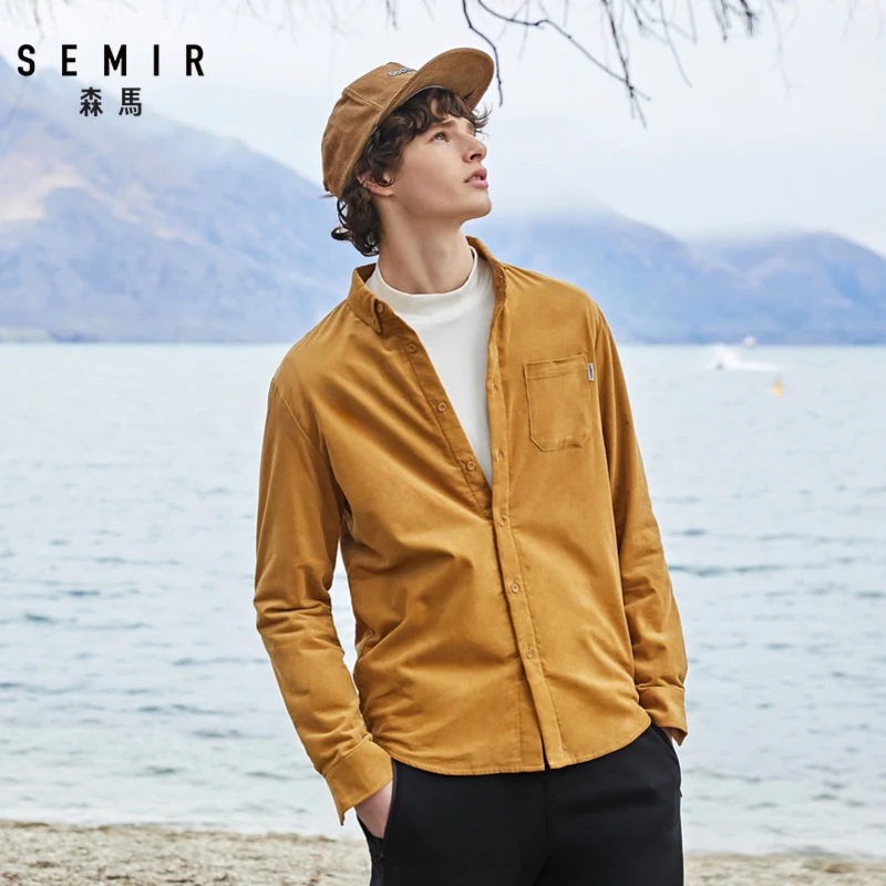 Рубашка SEMIR мужская с длинным рукавом однотонная Вельветовая флисовая рубашка
