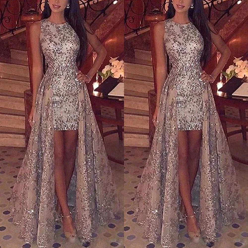 Женское вечернее платье в пол без рукавов элегантное облегающее с блестками