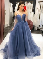 prom dresses 2020 new formal sweetheart tulle puffy floor length blue special occasion backless party gowns pleated evening gown