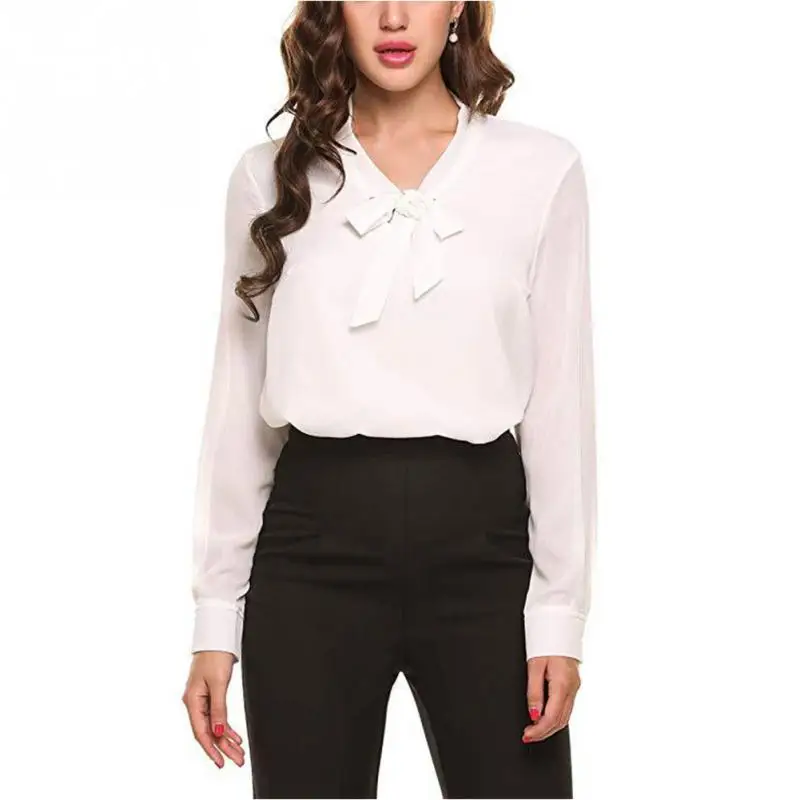 Сезон: весна-лето белый V образным вырезом свободные с длинным рукавом Шифоновая