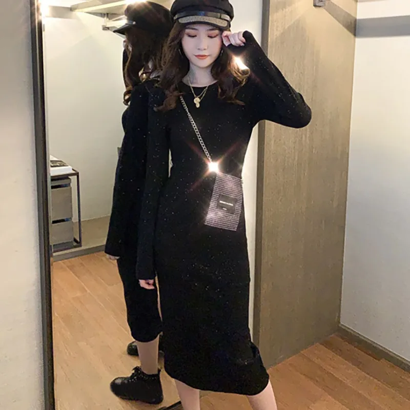 M блёстки черное элегантное женское Макси длинное платье осень новая мода с