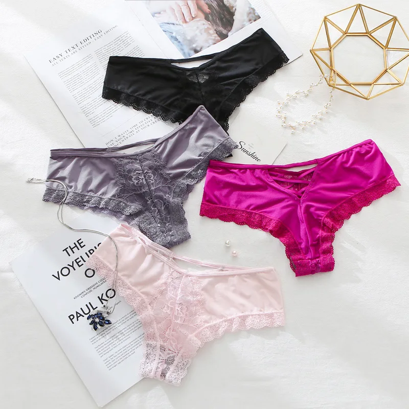 

European version of the new triangle low waist lace hollow female silk underwear cotton crotch cross-border foreign trade