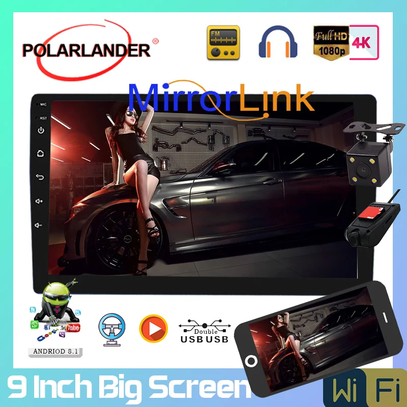 Автомагнитола 2 Din 9 'ɿM с четырехъядерным процессором Android 8 1 усилитель