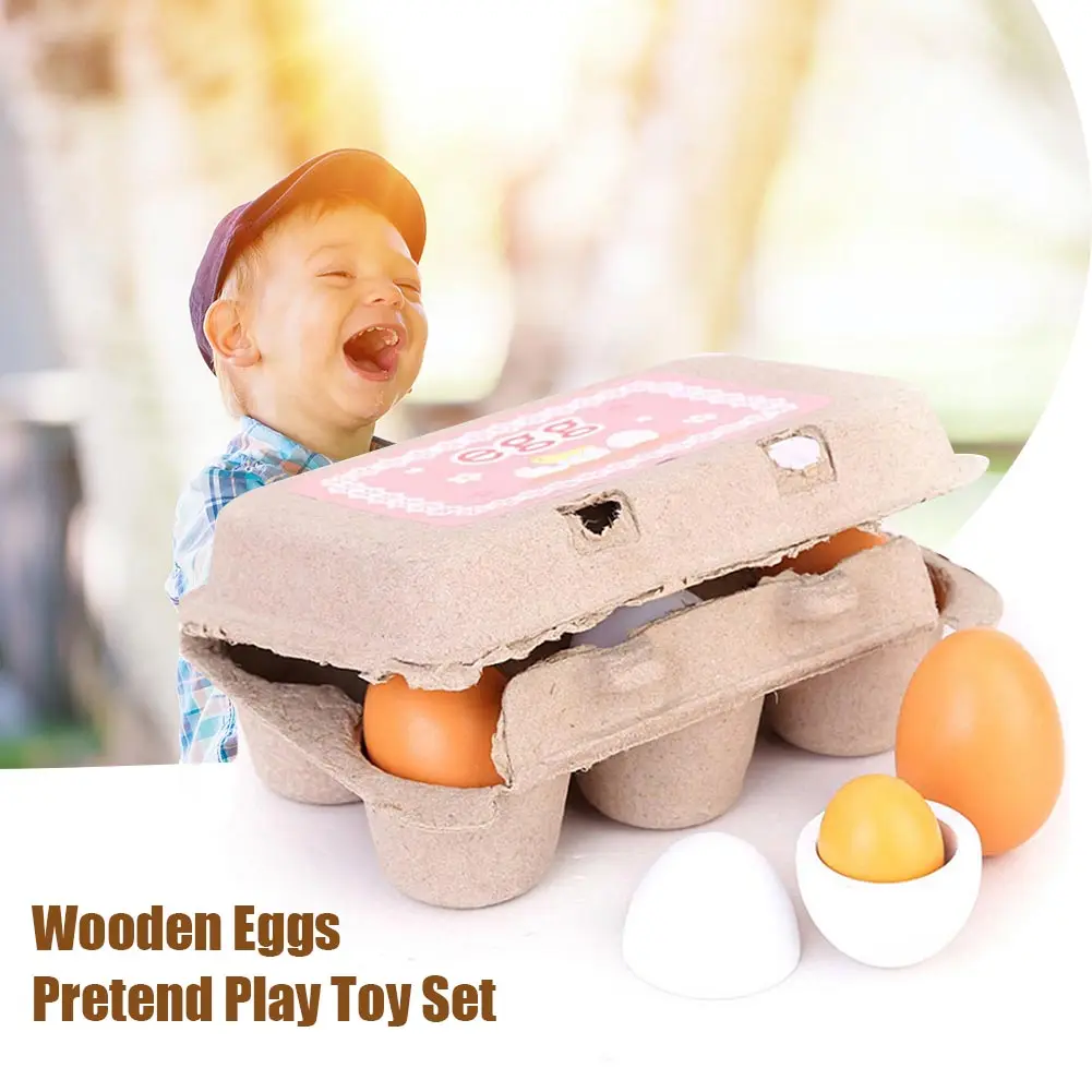 

6pcs/set Lovely Cooking Wooden Eggs Toy Gift For Kids Easter Kitchen Food Preschool Children Simulation Pretend Play Educational
