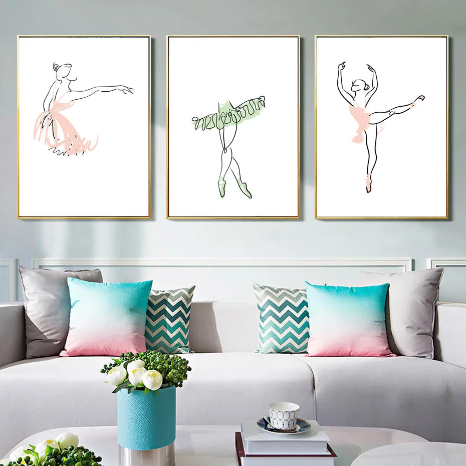 Абстрактная балерина принт одна линия рисунок тела искусство холст живопись