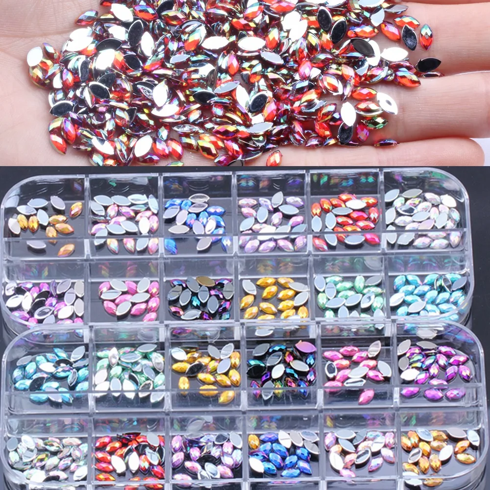 12 разноцветных лошадиный глаз набор сверл плоская задняя часть AB Стразы отделкой