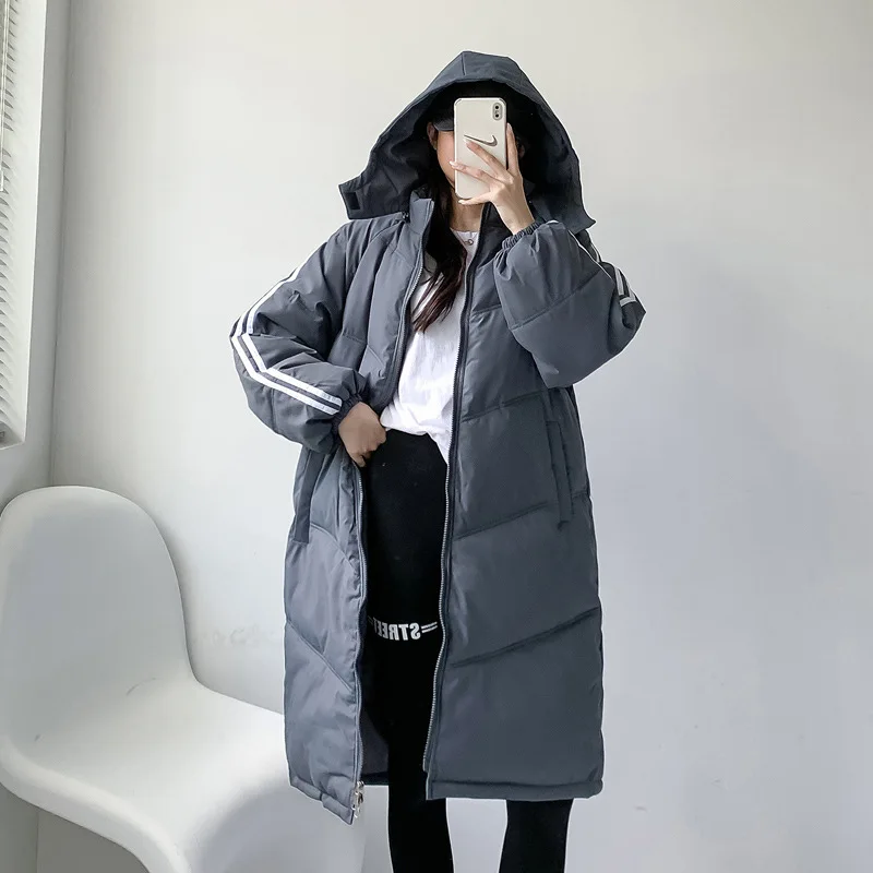 2021 Winter New Fashion Casual Sports Padded Jacket Women Zipper Thick Loose Hooded Coat Women Mid-length Down Padded Jacket