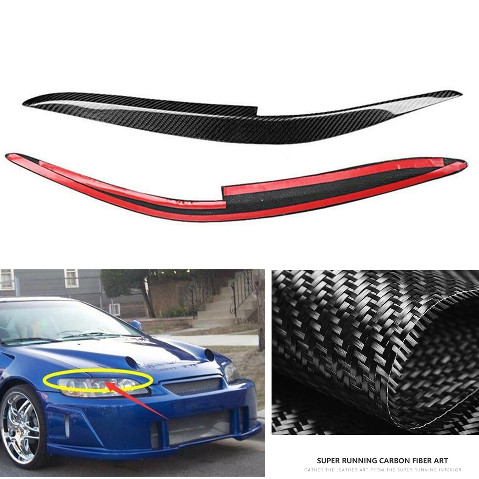 

For Honda Accord 1998-02 Carbon Fiber Car Headlight Eyebrow Headlamp Eyelid Trim Front Head Light Lamp Brow Cover Strip Sticker