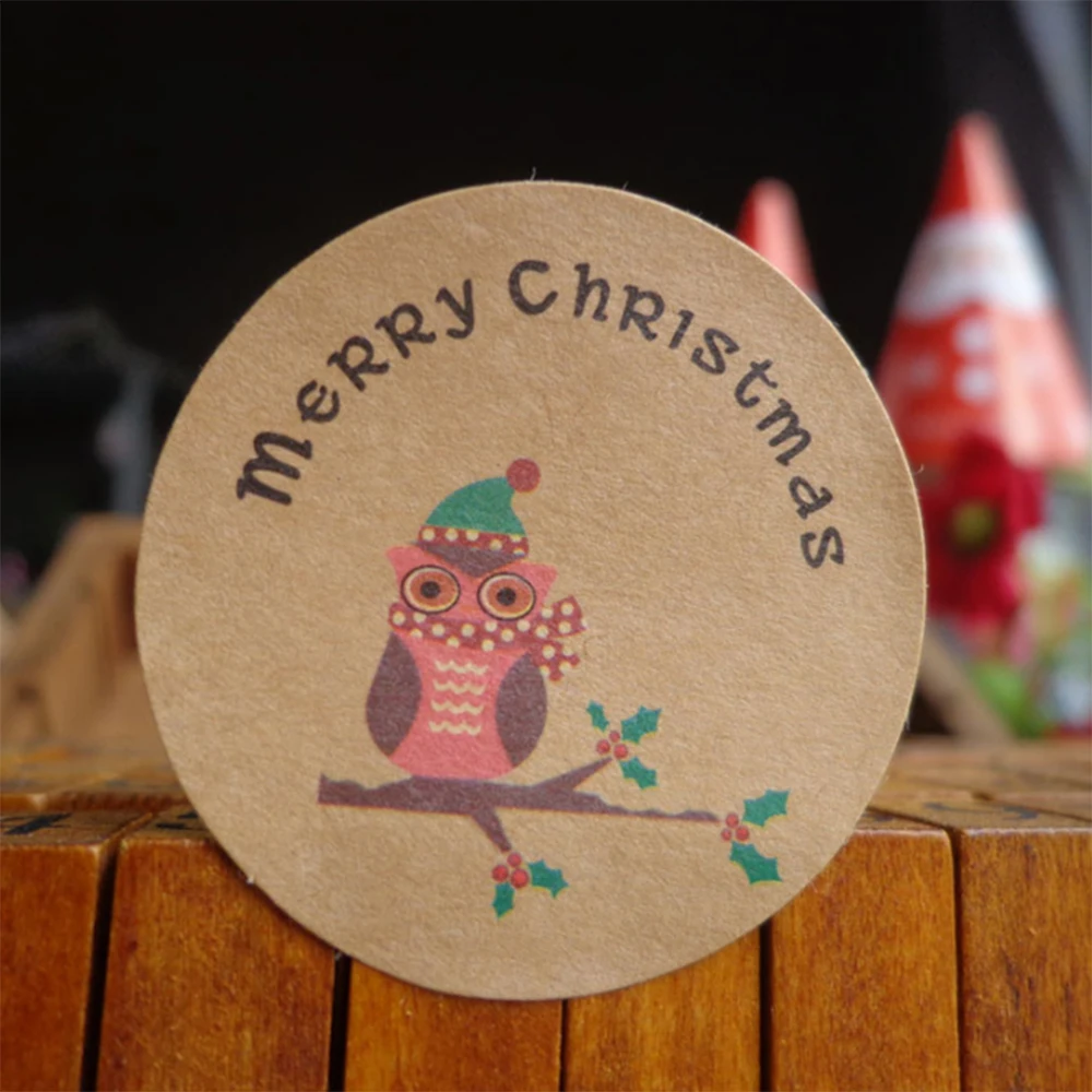 Красивая этикетка для запечатывания Рождественская Сова печенье крафт 12 шт/лист