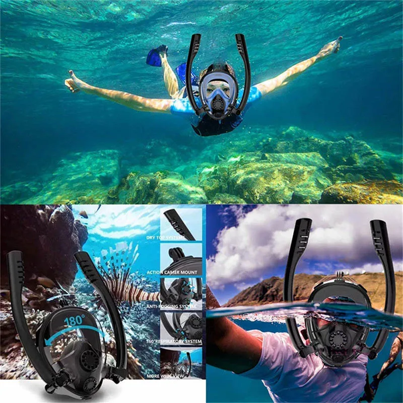 

Adult Swimming Snorkel Mask Anti-Fog Anti-Leak Clear Full Face Diving Snorkeling Mask N66