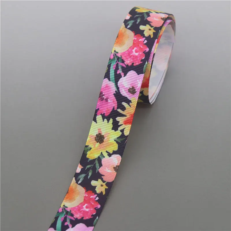 DHK 10 ярдов цветочный принт Grosgrain ленточный аксессуар бант для волос украшение