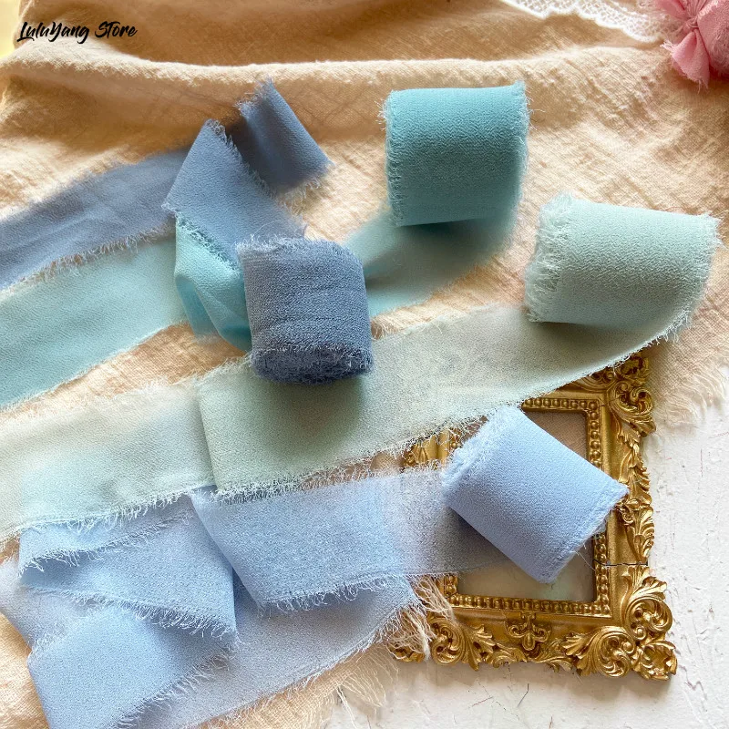 5 метров прозрачная шифоновая шелковая лента ручной работы свадебные