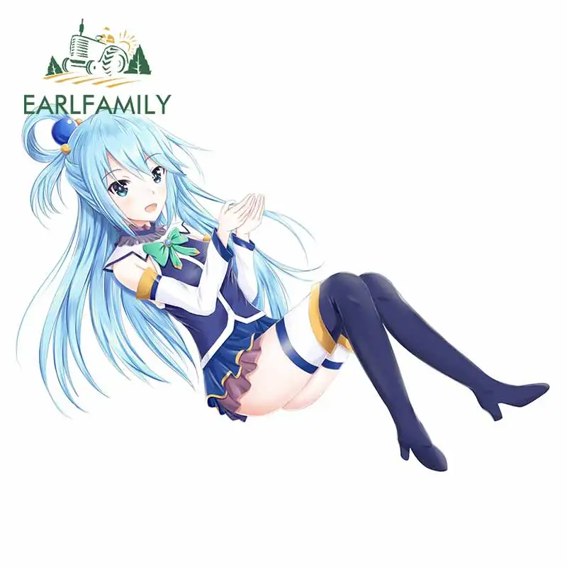 

EARLFAMILY 13 см x 9,1 см для Aqua Konosuba синие волосы лобовое стекло Мультяшные автомобильные наклейки аниме наклейка на лобовое стекло для ноутбука до...