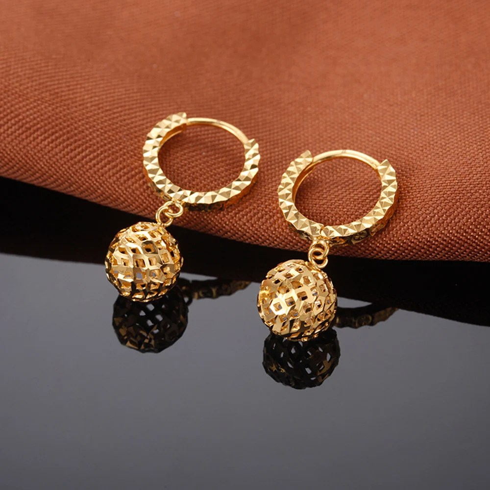 

Au750 Solid 18K Yellow Gold Earrings Woman Lucky Hollow Ball Hoop Earrings 12mmW 1.6-1.8g