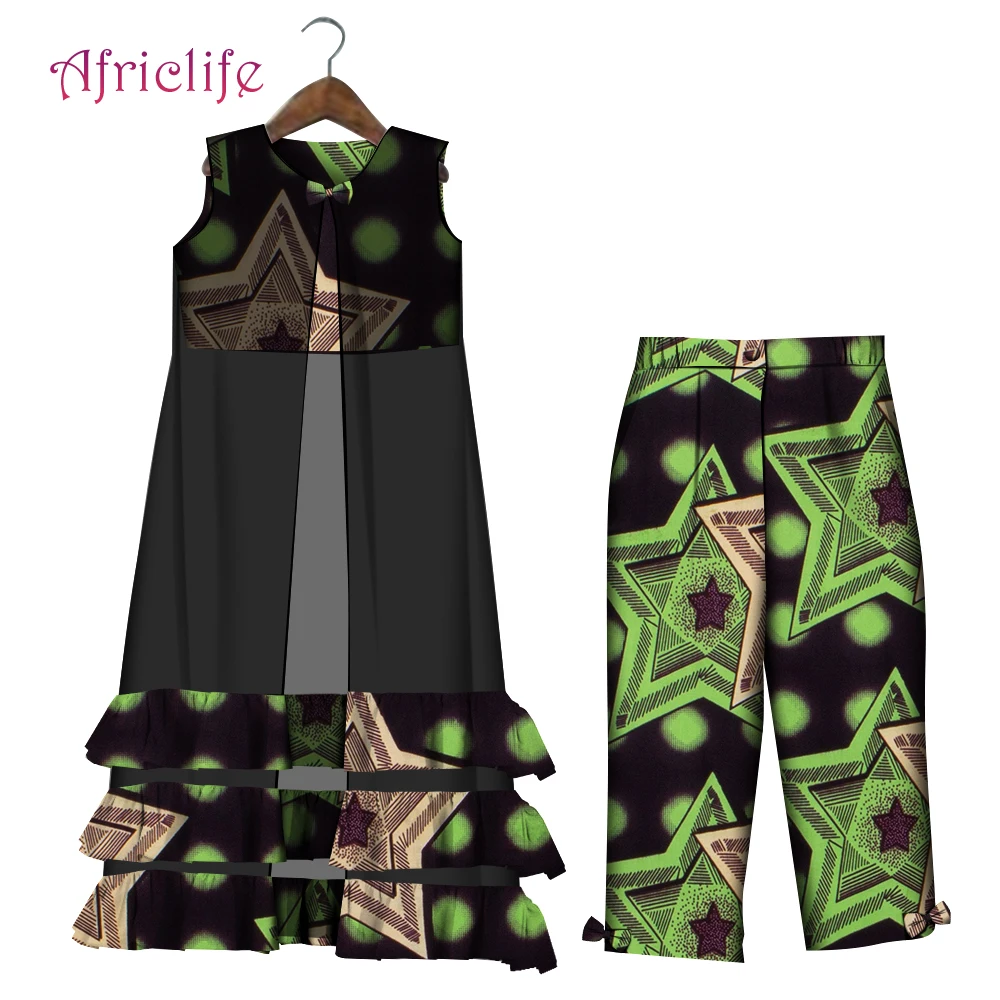 

Костюм в африканском стиле для девочек, без рукавов и с брюками, красивый кружевной комплект для свадебной вечеринки, одежда для дочери WYT694