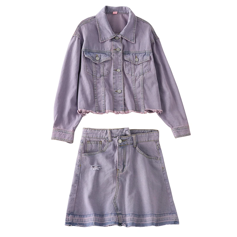 

Retro Short Denim Jacket Women 2021 New Loose Western Style Korean Long Sleeve Cardigan Jacket Denim Skirt