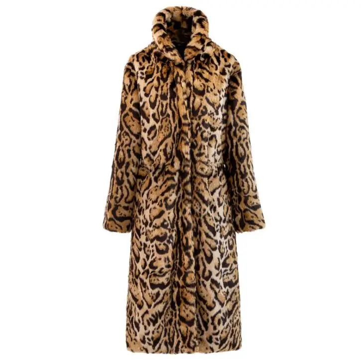 Leopard fur leather jacket womens warm faux mink fur leather long coat women loose jackets winter thicken fashion