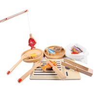 children of wood fishing cuting fish together pretend to play simulation toys cook educational toys cook home toys present