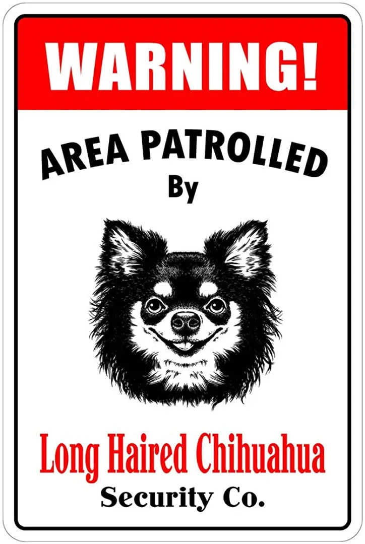 

Metal Sign Warning Area Patrolled by Long Hair Chihuahua 12"x18" Metal Sign